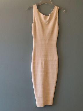 Herve Leger Cream Sleeveless Bandage Midi Dress